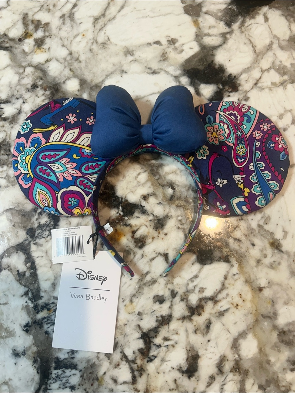 Vera Bradley-Disney Navy Paisley Ear Headband with Blue Bow NWT